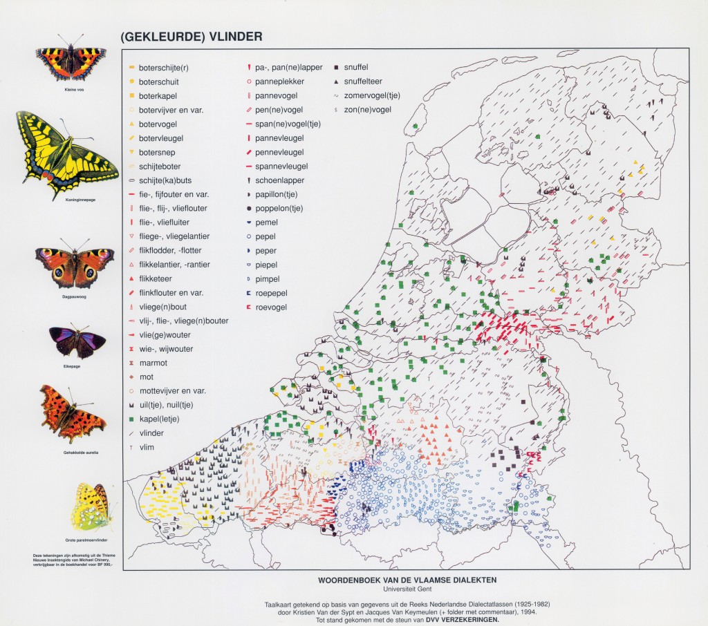 Dialectkaart Gekleurde vlinder 1994