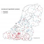 taalkaart over het woordaccent, in 'ingewikkeld' in België en Nederland