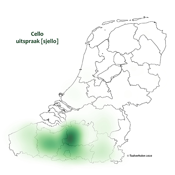 Heatmap met de uitspraak sello: bijna alleen in België