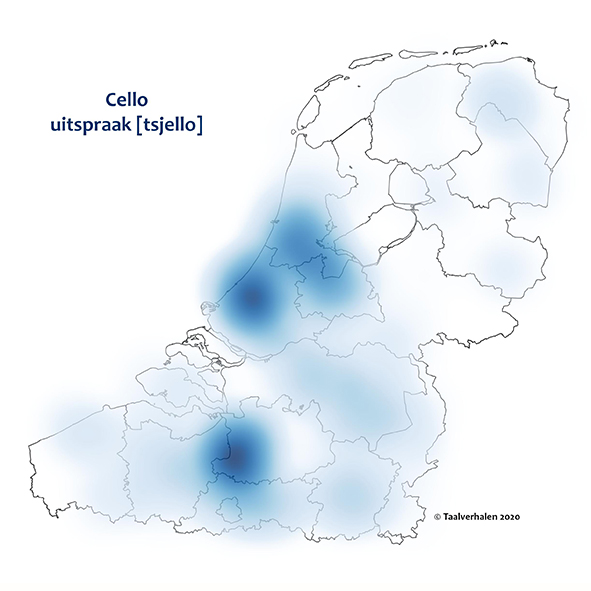 Heatmap met de uitspraak tsjello: in Nederland en België