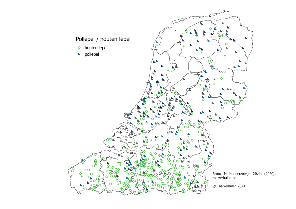 Kaart: houten lepel in Vlaanderen, pollepel in Nederland